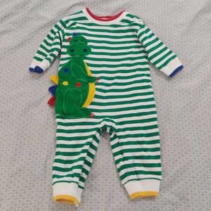 Florence Eiseman Green and White Striped Dinosaur Bodysuit Size 9 Mo